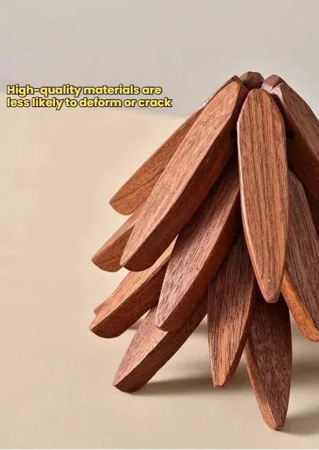 Foldable Walnut Wood Trivet Set for Hot Dishes,Tree Shape Coasters for Hot Pots And Pans, Natural Kitchen Decor With 4 Folding Pads and 1 Stand, Easy Storage
