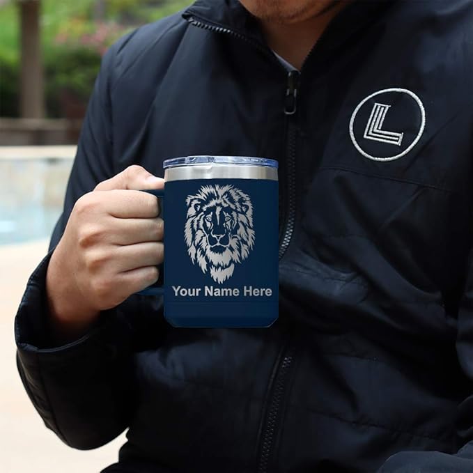 LaserGram 15oz Vacuum Insulated Coffee Mug, Sushi, Personalized Engraving Included (Navy Blue)