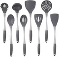 8-Piece White Kitchen Utensil Set with Gold Handles, Stainless Steel Cooking Tools, Includes Spatulas, Ladle, Spoons for Nonstick Cookware (silvery and Grey)