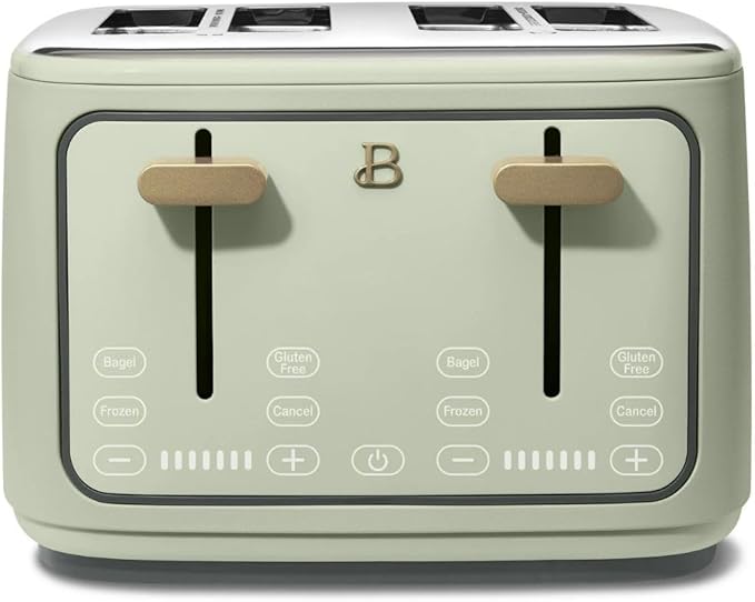 Beautiful 4 Slices Toaster - 7 Shade Settings, Touch Display, Extra-Wide Slots for Bagels, Gluten-Free & Frozen Presets, LED Countdown, Removable Crumb Tray, 1800-watt toasting (Sage Green)