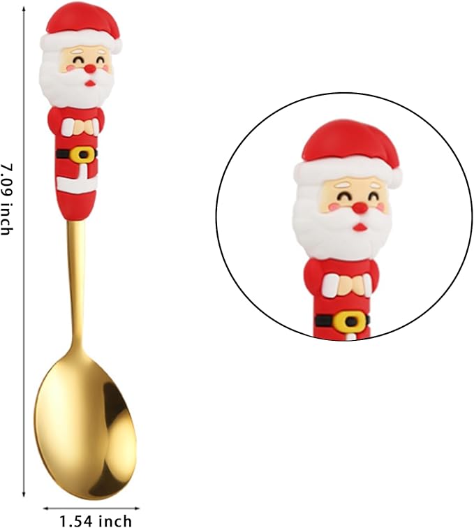 Christmas Themed 4-Piece Utensil Set (2 Spoons, 2 Forks) - Elegant Stainless Steel with Festive Patterned Handles - Perfect Holiday Gift for Family & Friends