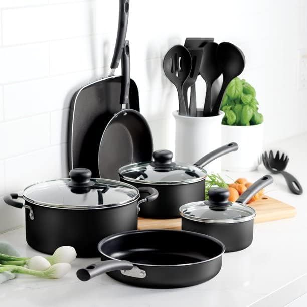 Tramontina Primaware 15-Piece Non Stick Cookware Set with Lids and Utensils, Aluminum Nonstick Pots and Pans Kitchen Set (Storm)