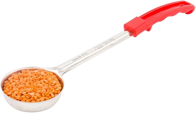 Restaurantware Met Lux 2 Ounce Portion Ladle 1 With Red Handle Portion Serving Spoon - Does Not Corrode Dishwashable Stainless Steel Portion Control Serving Utensil Multipurpose