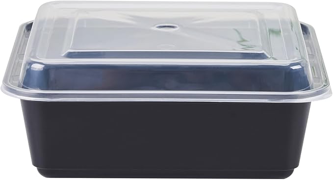 Restaurantware Take Out Containers 100 Pack of 32 oz with Clear Lids Microwave-Safe Disposable Plastic Food Storage Containers Stackable Greaseproof Black Meal Prep Square Single Compartment