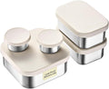 Flexibento - Leak proof Stainless Steel Lunch Box | Sandwich, Snack Pack Lunch Containers with Silicone Lids | Steel Bento Box |Metal lunch Box|1*25 OZ+ 2*13 OZ + 2 *2 OZ| Set Of 5 |Vanilla