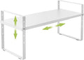 Expandable Cabinet Shelf Organizer Rack, Stackable Kitchen Counter Storage Shelves Stand, Adjustable Height Pantry Shelf Spice Rack (White, 1 Pack)