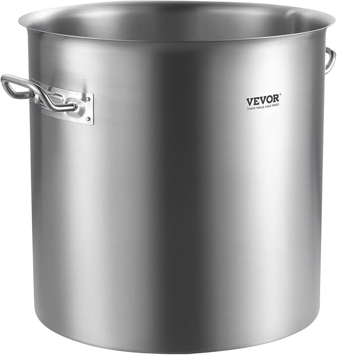 VEVOR Stainless Steel Stockpot, 53 Quart Large Cooking Pots, Cookware Sauce Pot with Lid, and Handle, Heavy Duty Commercial Grade Stock Pot, Sanding Treatment, for Large Groups Events Silver