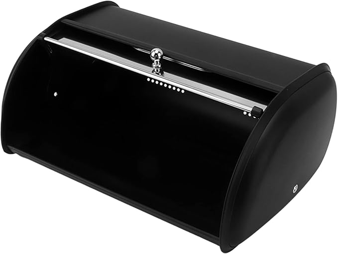 Metal Bread Box, Bread Bin Holder Storage Container With Small Window Roll Top Lid, Large Bread Food Storage Organizer for Kitchen Countertop (Black)