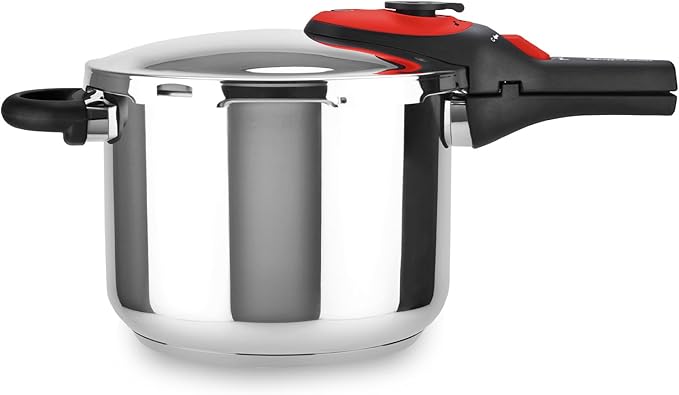 Magefesa Activa2 5.3-Quart Stainless Steel Pressure Cooker – 2 Cooking Programs, Works on All Stovetops, Red Handle
