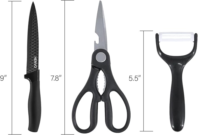 Kitchen Knife Set, 6 Piece Nonstick Ceramic Knife Set Anti-Rust Kitchen Knives with Ergonomic Handles (Black Handle)