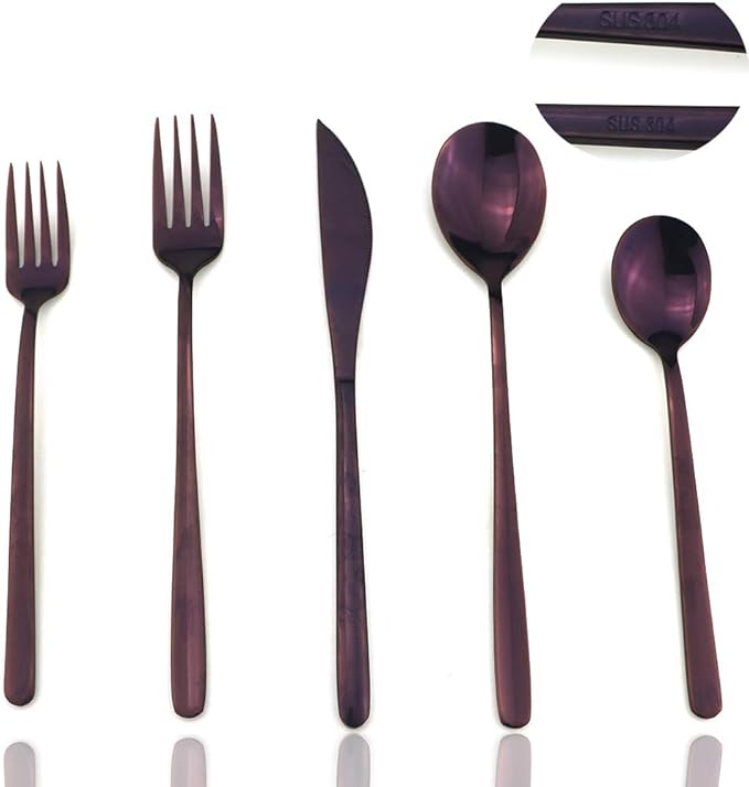 JASHII Mirror Polished Purple 30-Piece SUS304 Stainless Steel Flatware Set,Silverware Set Dinner Knife Fork Spoon Dessert Fork Salad Spoon Service for 6