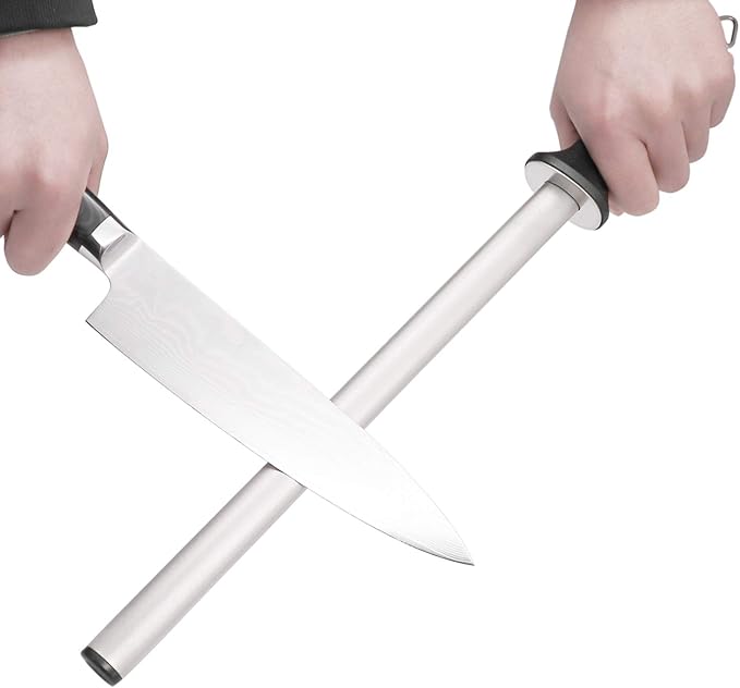Diamond Sharpening Steel, Kitchen Knife Sharpener, Professional Chef Honing Rod, Oval 600#, 12inch Length , Fits all kinds of Knives, Home Premium
