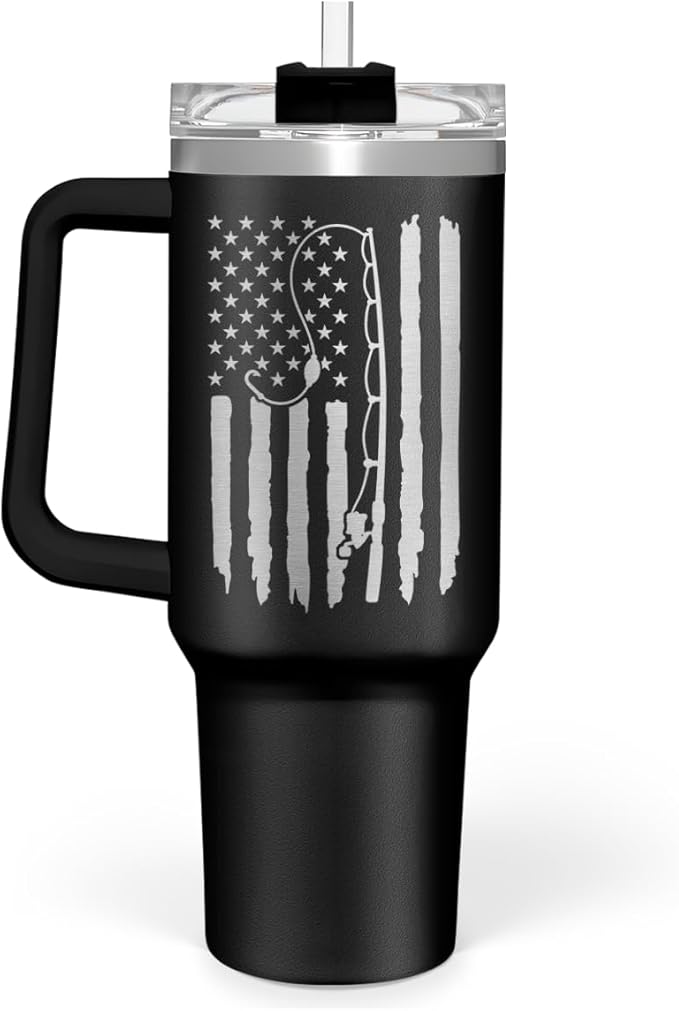 SANDJEST Fishing Tumbler with Handle 40oz, Fish Cup Tumblers with Lid & Straw, Fisherman Gifts for Men, Fishing Gift for Christmas Birthday Fathers Day