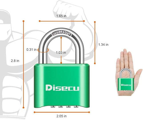 1 Pack disecu Heavy Duty 4 Digit Combination Lock, Outdoor Waterproof Padlock for School Gym Locker, Storage Unit, Shed, Fence, Gate (Green)