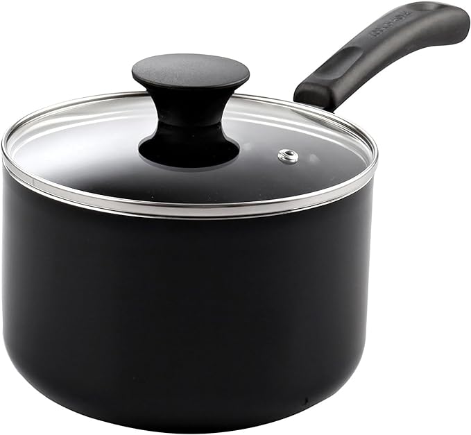 Cook N Home Nonstick Sauce Pan with Glass Lid 2-Qt, Multi-purpose Pot Saucepan Kitchenware, Black, Aluminum