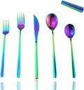 JASHII Mirror Polished Rainbow 30-Piece SUS304 Stainless Steel Flatware Set,Colorful Silverware Set Dinner Knife Fork Spoon Dessert Fork Salad Spoon Service for 6