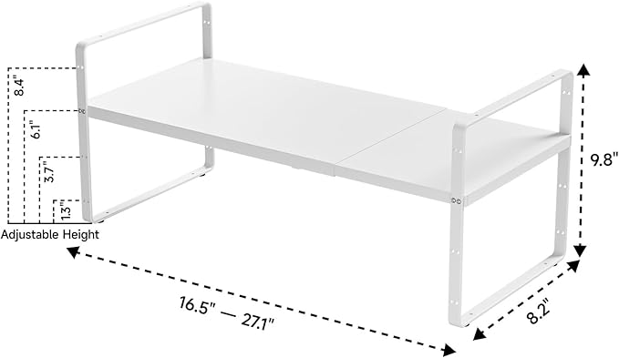 2Pack 16.5-27’’L Expandable Cabinet Countertop Shelf Organizer, Stackable Metal Shelves, Kitchen Organizers and Storage, White Storage Spice Rack for Pantry and Cupboard