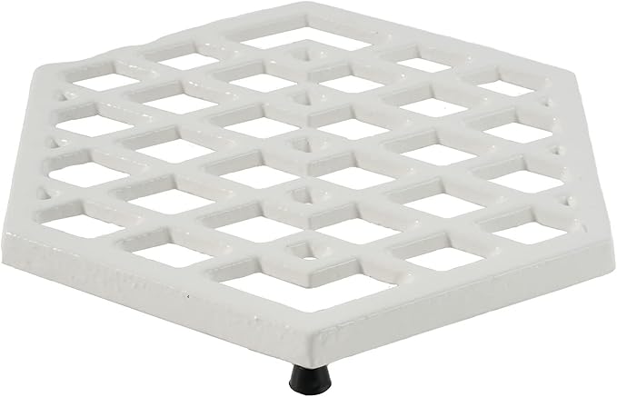 JOGREFUL Cast Iron Trivet Mats, Kitchen Pot Holders to Portect Table/Countertops, Heat Resistant Mats for Teapot/Hot Dishers/Plates, Vintage Mats with Weighted-Base, Hexagon White