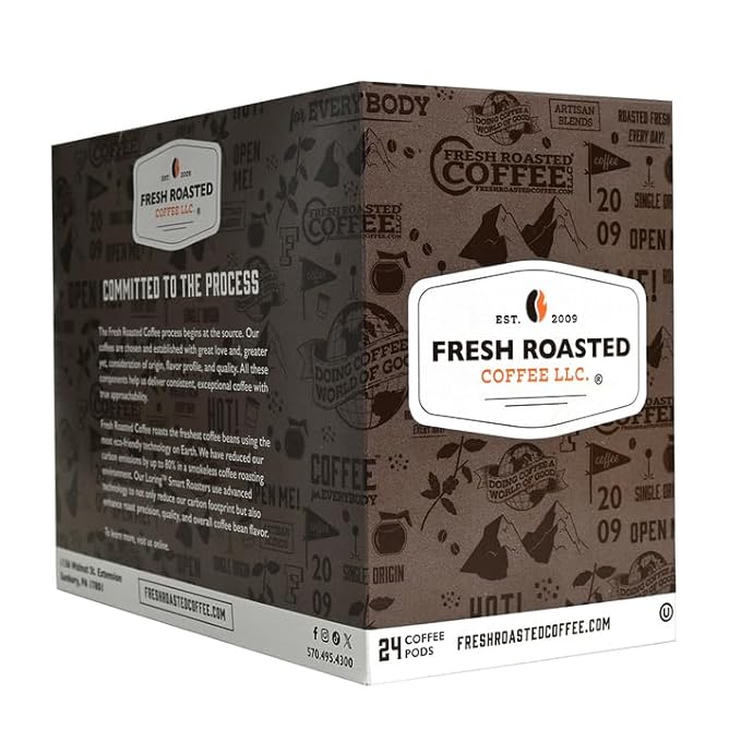 Fresh Roasted Coffee, Organic Sumatra Water-Processed Half-Caf | 100% Single Origin, USDA Organic, Kosher | Medium Roast K-Cup Compatible | 72 Pods