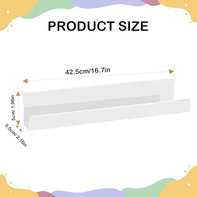2 Pack Magnetic Book Shelf for Classroom, Strong 8.8lb Magnet Acrylic Whiteboard Shelves, Teacher Supplies Organizer for Kids Books, Posters, Flash Cards, Classroom Accessories Storage (white)
