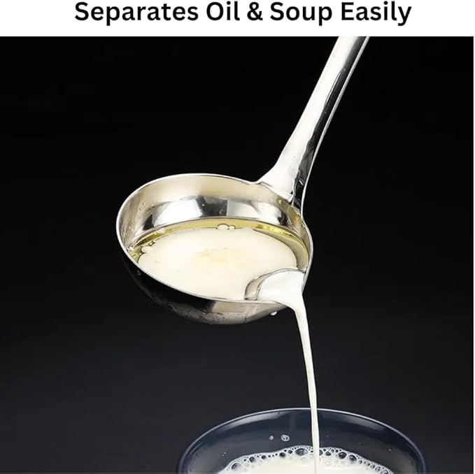 Oil Separating Stainless Steel Soup Ladle/Grease Trap Long Spoon/Fat Control Serving Spoon/Healthy Lifestyle/Kitchen Accessory