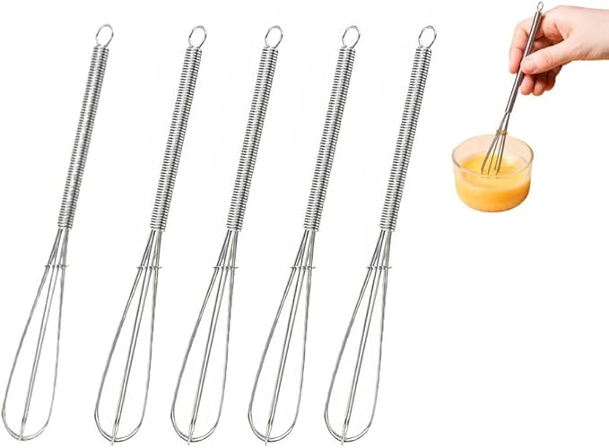 Whisks Stainless Steel Mini Wire Whisks Set of 5 Portable Stainless Steel Kitchen Tiny Whisk Egg Beater with Thick Wire for Cooking Blending Whiping Beating Stirring