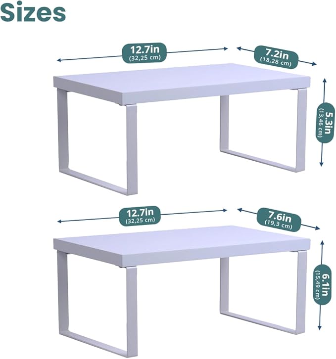 Sben Cabinet Organizer Shelf, Set of 2 Kitchen Counter Shelves, Kitchen Storage, Spice Rack, Stackable, Expandable, Metal and Engineered Wood, White