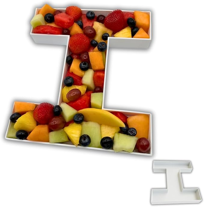 Hard Plastic Reusable Fillable Letters Numbers Serving Trays for Party Decoration (I, White)