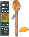Olive Wood Spoon - 11'' Serving and Cooking Spoon, Artisan Utensil, Fair-Trade, Handcrafted Serving Utensils, Olive Wood Utensils, Wooden Cooking Spoon - LESVOS WOODCRAFT