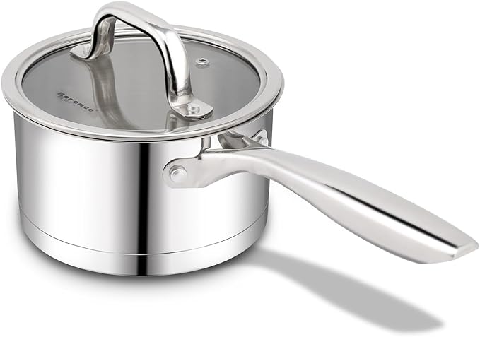 Rorence 1.5 QT Stainless Steel Saucepan, Sauce Pan with Clear Transparent Tempered Glass Lid for Sauce Gravy Pasta Vegetable, Induction Small Cooking Pot for All Stoves, Oven & Dishwasher Safe