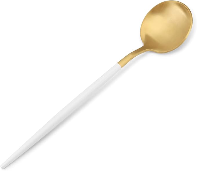 Matte Gold Silverware Set with white handle, Bysta 20-Piece Stainless Steel Flatware Set, Kitchen Utensil Set Service for 4, Tableware Cutlery Set for Home and Restaurant, Dishwasher Safe