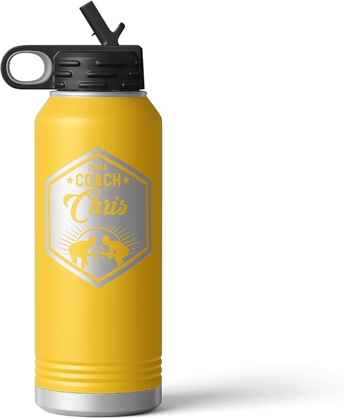 Wrestling Coach gifts, Tumbler, Coach tumbler, Wrestling gifts, Coach Beer glass, Coach gift, Coach gifts, Wrestling Coach (Wrestling Hexagon, Yellow, 32oz Water Bottle)