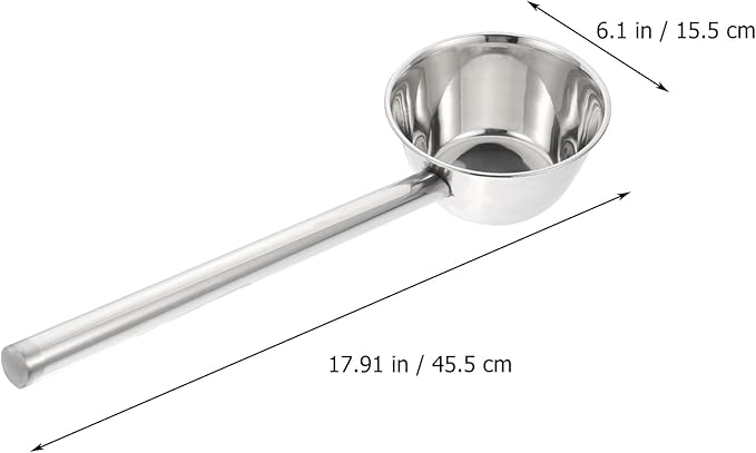 Yardwe Long Handle Stainless Steel Water Ladle - 18.3 Inch Lengthened Scoop for Watering Flowers, Vegetables, and Kitchen Use, Large Capacity, and Comfortable Grip