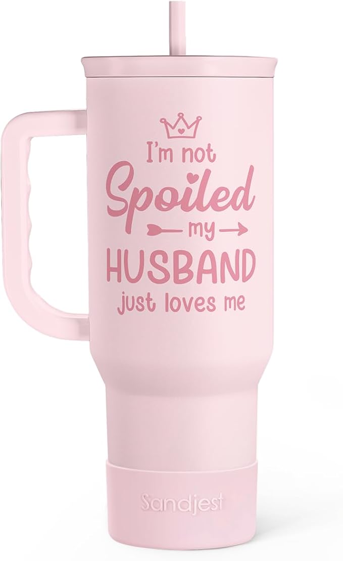 Gift for Wife from Husband, Funny Insulated Stainless Steel Tumbler 40oz with Handle and Straw - Travel Coffee Mug Gift for Wifey on Wedding Anniversary Christmas Birthday Valentine
