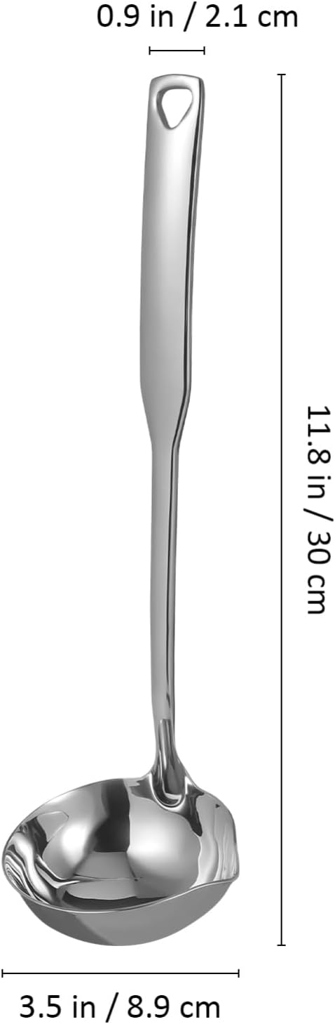 Stainless Steel Soup Ladle with Long Handle and Precision Pouring Spout Deep Serving Spoon for Soup Gravy Hot Pot Kitchen Utensil with Hanging Hole