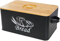 SOTECH Bread Box for Kitchen Countertop Metal BreadBox with Cutting Board Bamboo lid Black Bread Bin Farmhouse Food Storage Container Holder