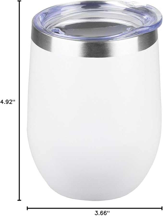 StarSpeed 12oz Wine Tumbler with lid, Stainless Steel Travel Mugs Stemless Double Wall Insulated Coffee Cup, Insulated Wine Glasses Travel Tumbler for Cold & Hot Drinks(White, 1)