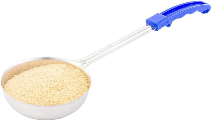 Restaurantware Met Lux 8 Ounce Portion Ladle 1 With Blue Handle Portion Serving Spoon - Does Not Corrode Dishwashable Stainless Steel Portion Control Serving Utensil Multipurpose