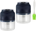 Electric Garlic Chopper, 300ml Mini Portable Veggie Cutter, Dicer with 4 Stainless Steel Blades, One-Touch Operation for Garlic, Onion, Nuts, Easy to Clean, Dishwasher Safe (2*Blue)