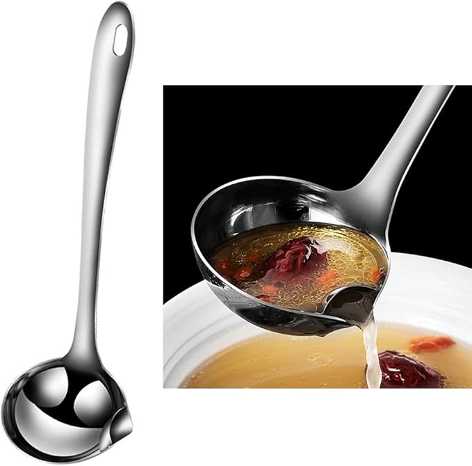 Oil Separating Stainless Steel Soup Ladle/Grease Trap Long Spoon/Fat Separator Serving Spoon/Healthy Lifestyle/Kitchen Accessory