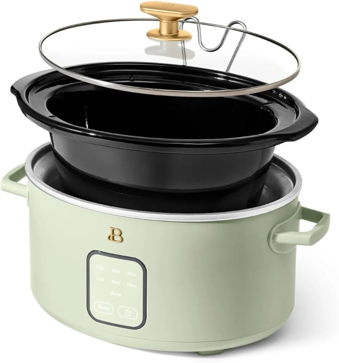Beautiful 4-Quart Slow Cooker with Touch-Activated Display, Programmable Digital Controls, Removable Non-Stick Pot, Keep Warm Function, by Drew Barrymore (Sage Green)