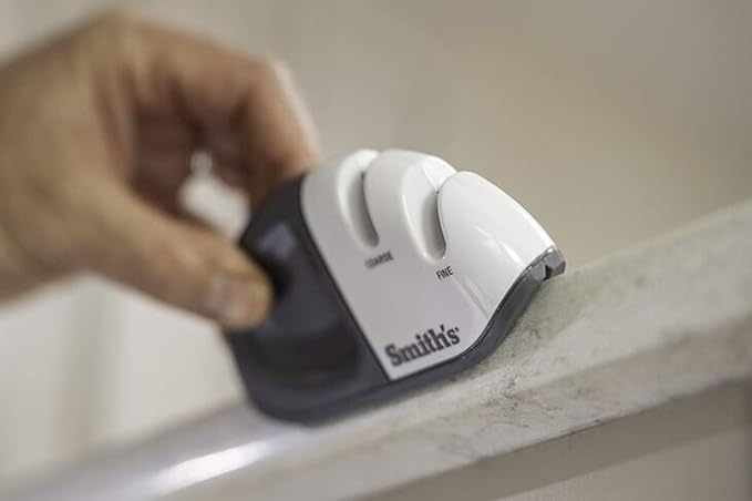 Smith's 51002 Edge Grip™ Select 2-Stage Sharpener - White - Compact - Non-Slip Base - Patented V Grip - Straight Edge Blades - Carbide & Ceramic Sharpeners