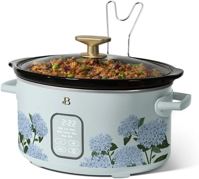 Beautiful 6 Qt Programmable Slow Cooker with Touch Control, Digital Timer and Keep Warm Function – Large Electric pot Capacity Kitchen Appliance by Drew-Barrymore (Hydrangea Floral)