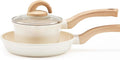 Non Stick Pots and Pans Set Ceramic Cookware Set with Granite Dot, 3pcs Kitchen Cooking Sets Frying Pan Saucepan, No PTFE, No PFAS, Bright Cream