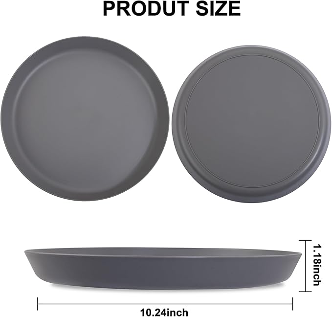 EI 16pcs Wheat Straw Dinner Plates Set,Unbreakable Plastic Plates,Reusable Lightwight Plastic Plate,Party Plate for Halloween,Family Dinners, Picnics, School-Black,White,Dark Grey,Beige