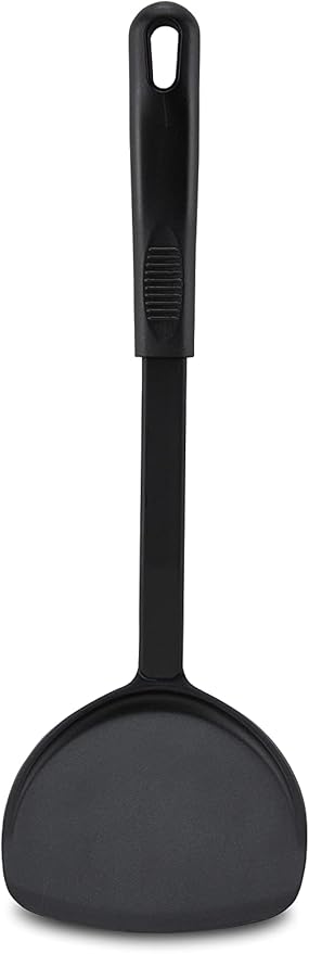 AME D'ESSENCE Turner Round Solid Spatula 12 inch Black Nylon 410ºF Heat Resistant Spatula with Ergonomic Handle Kitchen Gadgets for Frying