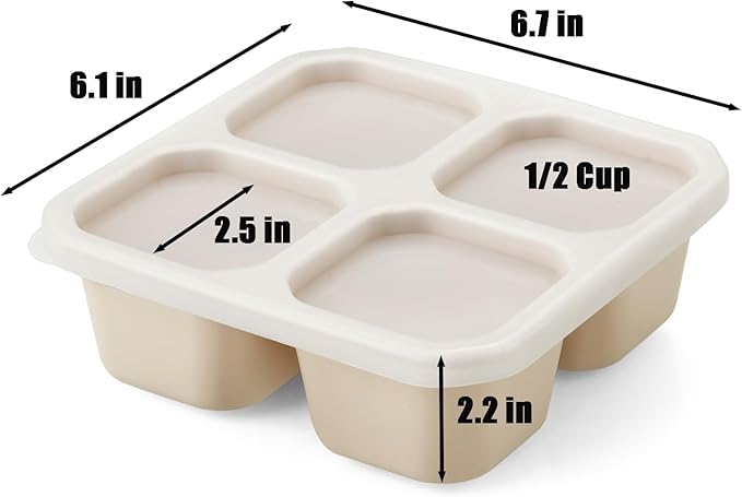 PandaEar 2 Pack Snack Containers, 4 Compartment Silicone Bento Lunch Snack Box with Lids, Reusable BPA-Free Divided Bento Snack Box for Toddler, Food Storage Containers for Travel Work