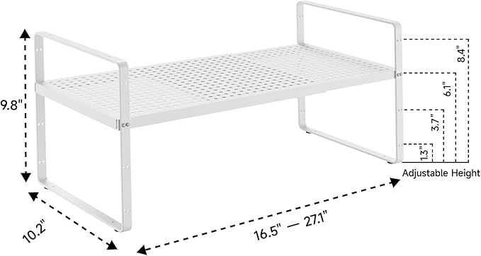 16.5-27’’L Expandable Stackable Cabinet Shelves, Adjustable Spice Rack Cabinet Shelf Organizer for Kitchen, Countertop, Pantry and Cupboard, White