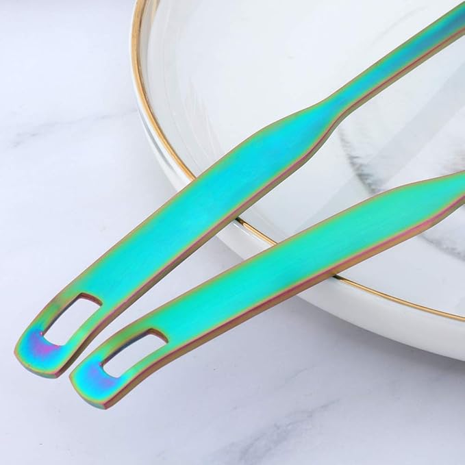 Buyer Star 2 Pcs Soup Ladle Spoons,Rainbow Cookware Serving Long Handle Steel Slotted Spoon Cooking Utensil Set for Hotpot