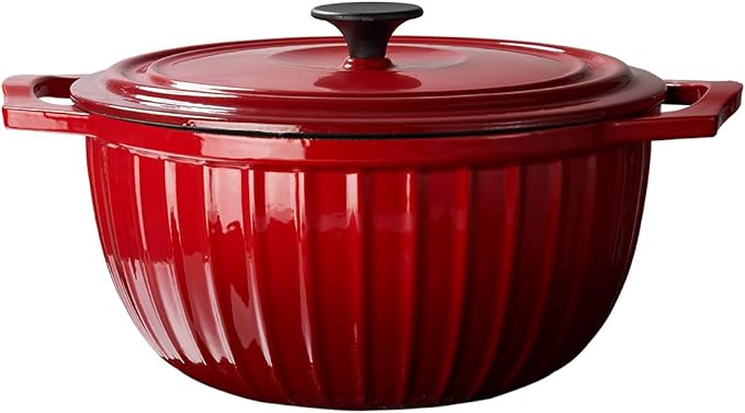 5.3 Quart Enameled Cast Iron Dutch Oven with Lid, red dutch oven, enameled pot with lid, Sturdy Dutch Oven Cookware (Ruby Red)